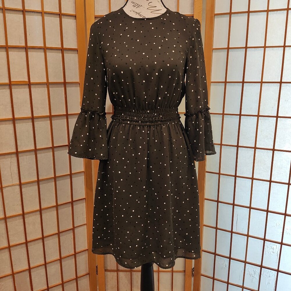 H&M Green Polka Dot Bell Sleeve Dress, Size US 4/EUR 34, EUC!
